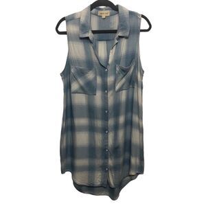 Cloth & Stone Shirt Dress‎ Hipster Tunic Hi-Lo Button Down Sleeveless Size Large